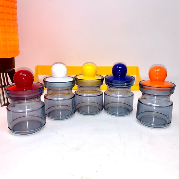 v i n t a g e :: Bright Midcentury 5 Storage Jar Set Shelf Apothecary Bath - Picture 7 of 14